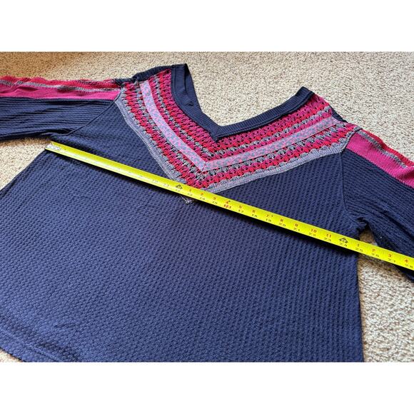 Free People Copenhagen Thermal Top Crochet Knit Boho Casual Blue Bohemian - Picture 3 of 7
